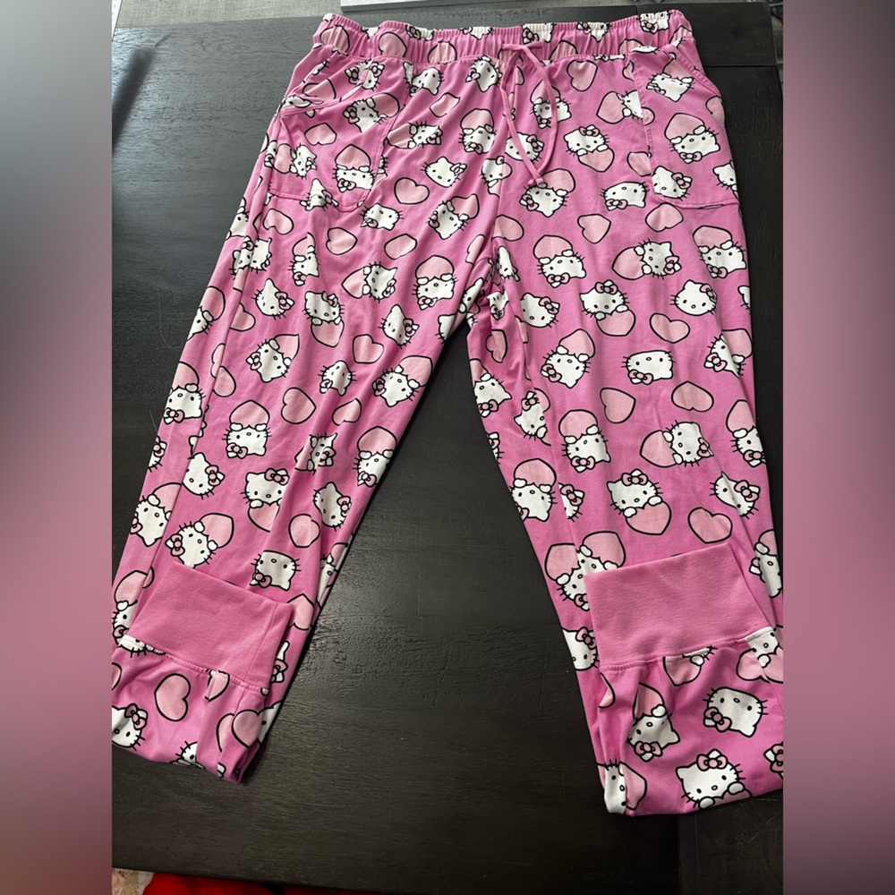 Hello Kitty‎ Pink Women's Pajama Pants Hearts Drawstring Comfy Cute Soft Medium - Picture 2 of 8